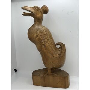 Natural Bali Wood Carving 11.5" Standing Duck Bird Figurine,‎ Open Mouth - Flaw